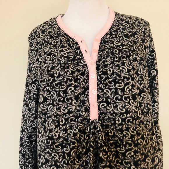 Nightgown Medium CELESTIAL DREAMS Dark Gray Pink Long Sleeves Cold Weather Gown - Picture 7 of 8